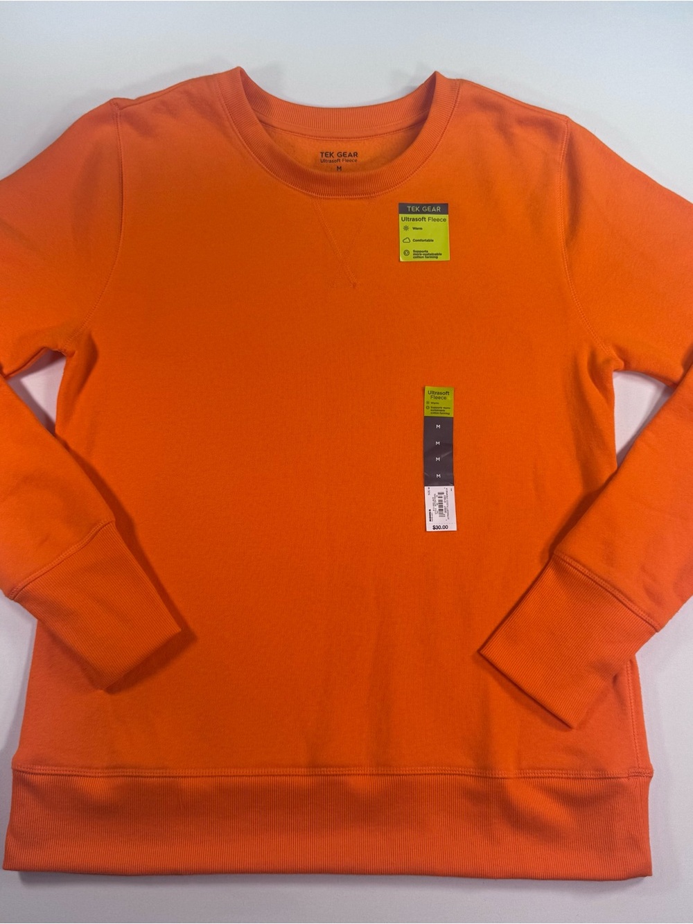 TEK GEAR Ultrasoft Fleece Women’s Crew Neck LS Sweatshirt Bright Orange, M  NWT